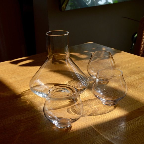 Crate & Barrel Decanter and 3 Glasses - Picture 1 of 3